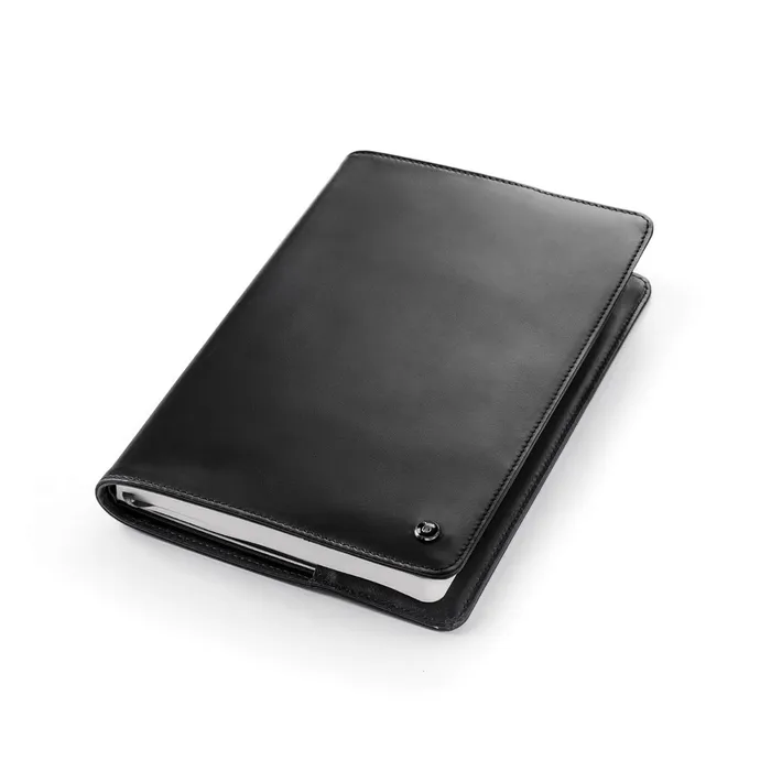 Lapis Bard Gift Set Contemporary Dark Ballpoint Pen and Mayfair Leather Notebook Jacket - Black with chrome trims