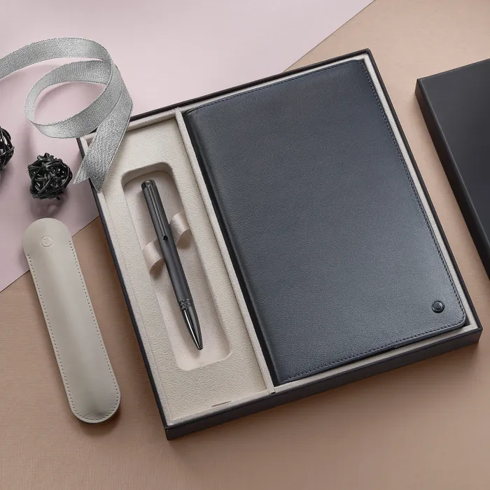 Lapis Bard Gift Set Torque Matte Ballpoint Pen and GraphiteÂ Ducorium Leather Notebook Jacket - Grey with Matte black trims