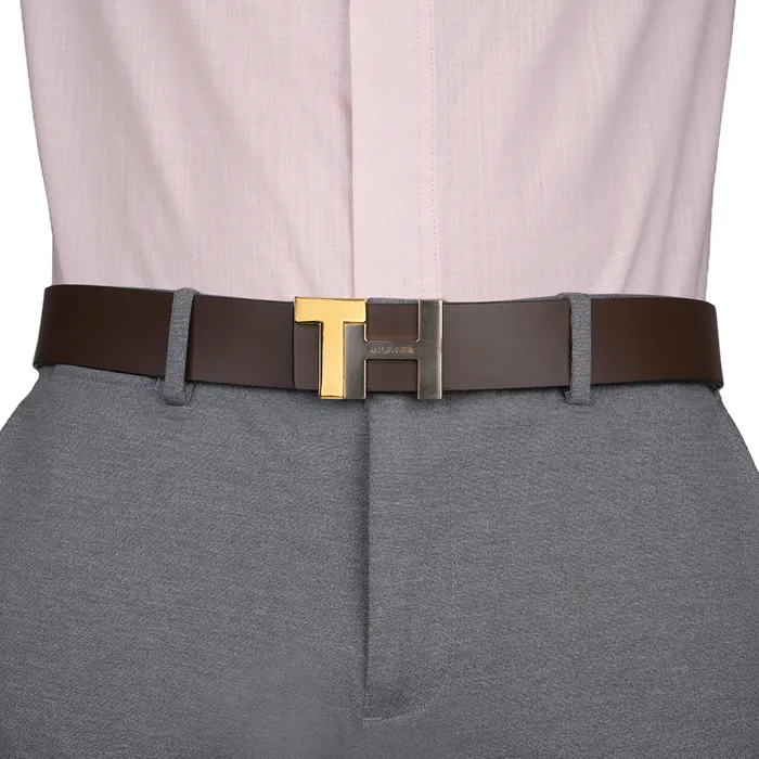Tommy Hilfiger Liv Reversible Semi Formal Belt Medium - Brown And Navy