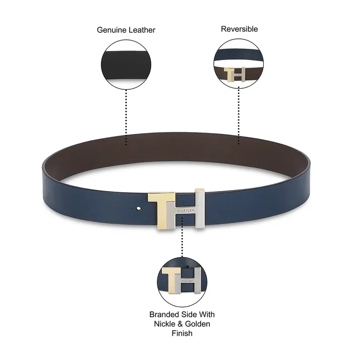 Tommy Hilfiger Skive Reversible Casual Belt Medium - Navy And Brown