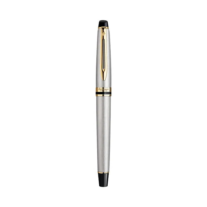 Waterman Expert Stainless Steel Gold Trim Fountain Pen - Medium