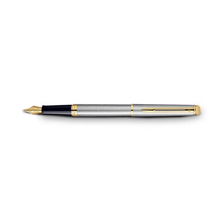 Waterman Hemisphere Stainless Steel Gold Trim Fountain Pen - Medium