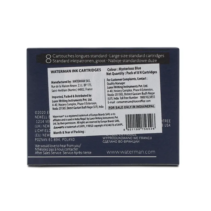 Waterman Serenity Blue Ink Cartridge - Pack of 8