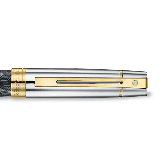 Sheaffer 300 9347 Engraved Black Fountain Pen with Chrome Cap and Gold Trims - Medium