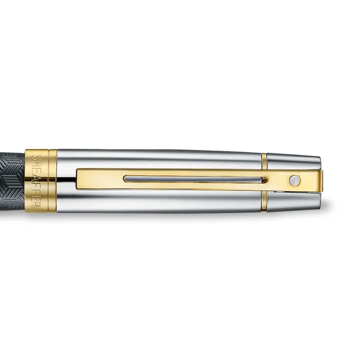 Sheaffer 300 9347 Engraved Black Fountain Pen with Chrome Cap and Gold Trims - Fine
