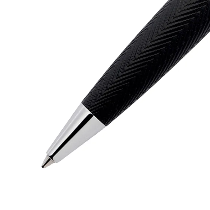 Hugo Boss Formation Herringbone Ballpoint Pen with Chrome Trims - Black