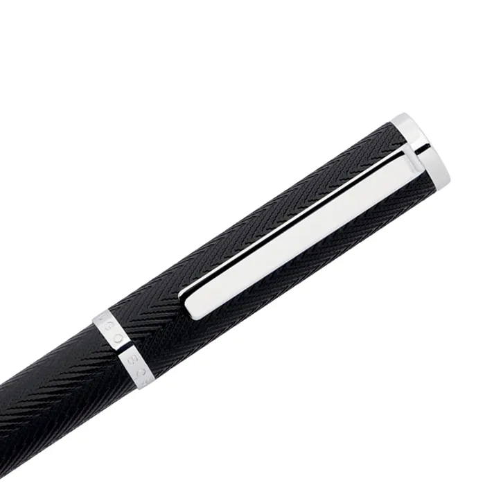 Hugo Boss Formation Herringbone Ballpoint Pen with Chrome Trims - Black