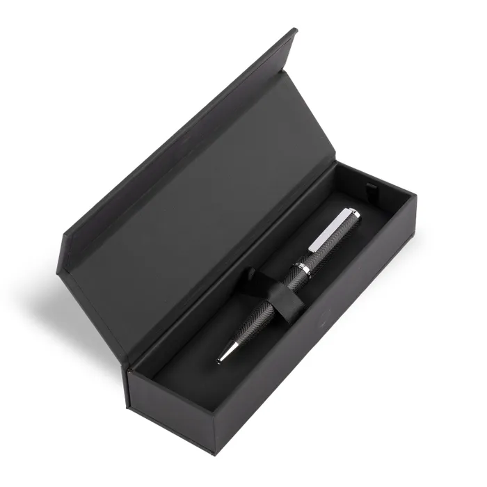 Hugo Boss Formation Herringbone Ballpoint Pen with Chrome Trims - Black