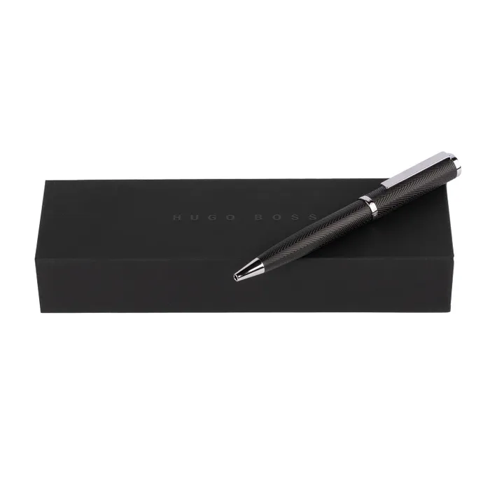 Hugo Boss Formation Herringbone Ballpoint Pen with Chrome Trims - Black