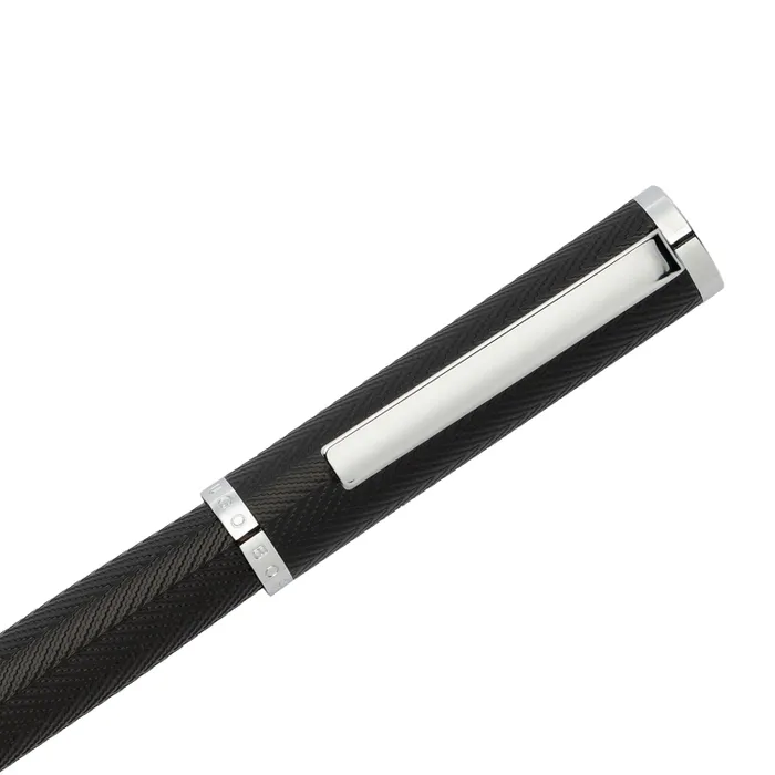 Hugo Boss Formation Herringbone Rollerball Pen with Chrome Trims - Black