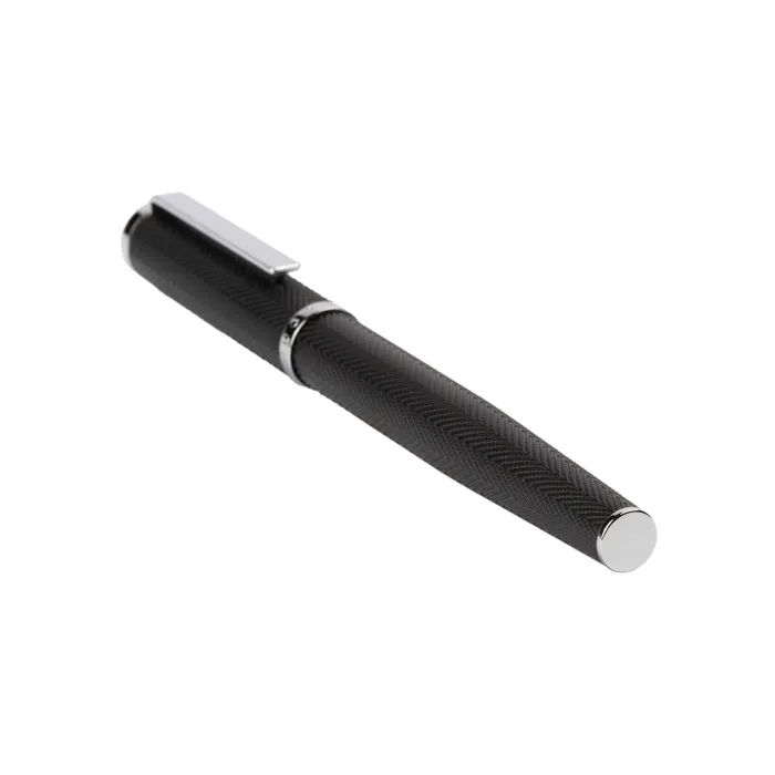 Hugo Boss Formation Herringbone Rollerball Pen with Chrome Trims - Black