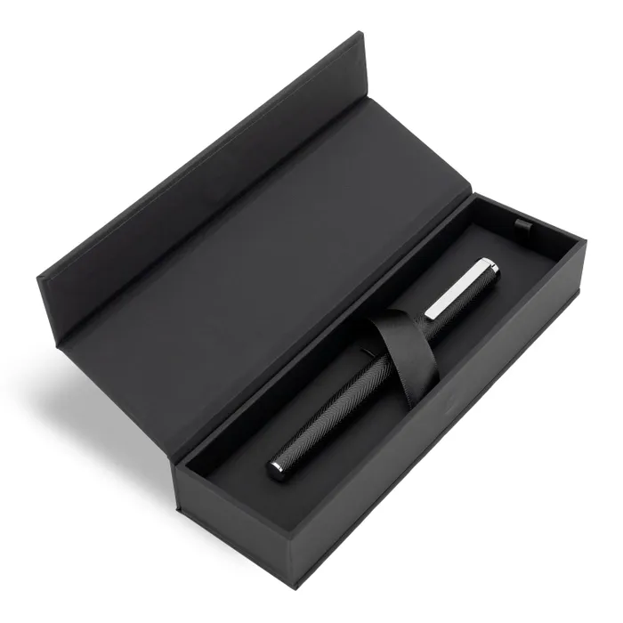 Hugo Boss Formation Herringbone Rollerball Pen with Chrome Trims - Black