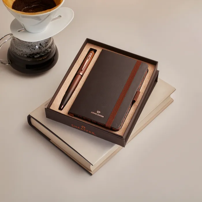 Sheaffer 100 Gift Set 9374 Coffee Edition Ballpoint Pen with Regal Brown PVD Trims and Small Notebook - Matt Brown