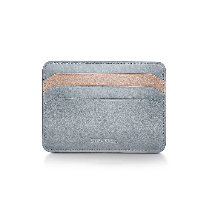 Sheaffer Expressions Gift Set 100 9376 Blue and Pink Pearlised Gradient Ballpoint Pen with Chrome-plated Trims and Genuine Leather Credit Card Holder