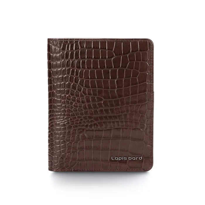 Lapis Bard Mandeville Croc-Textured Passport Wallet - Dark Brown
