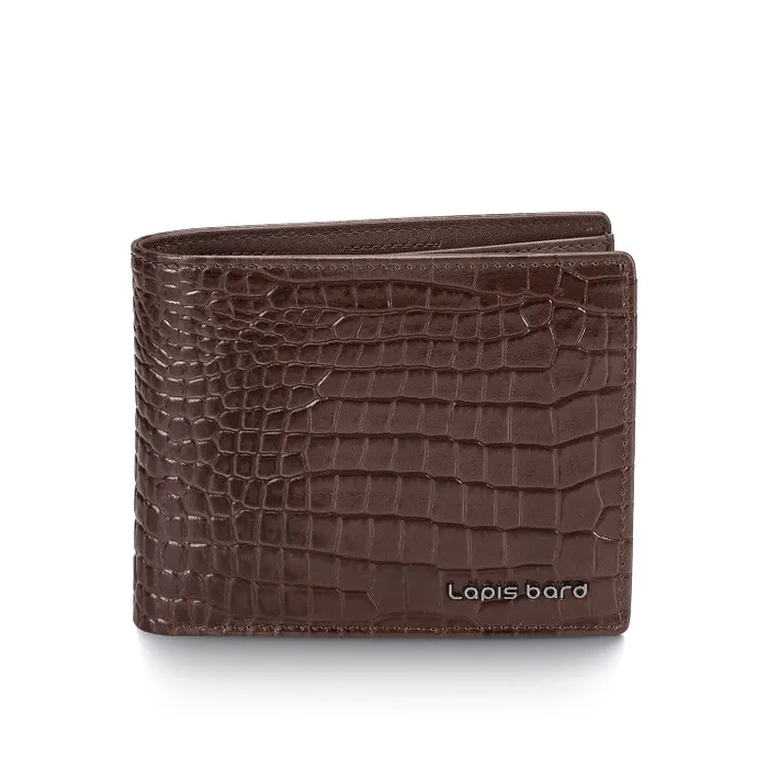 Lapis Bard Mandeville Croc-Textured Wallet with Extra Credit Card Holder - Dark Brown