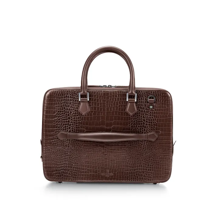 Lapis Bard Mandeville 14-inch Croc-Textured Single Compartment Laptop Bag - Dark Brown