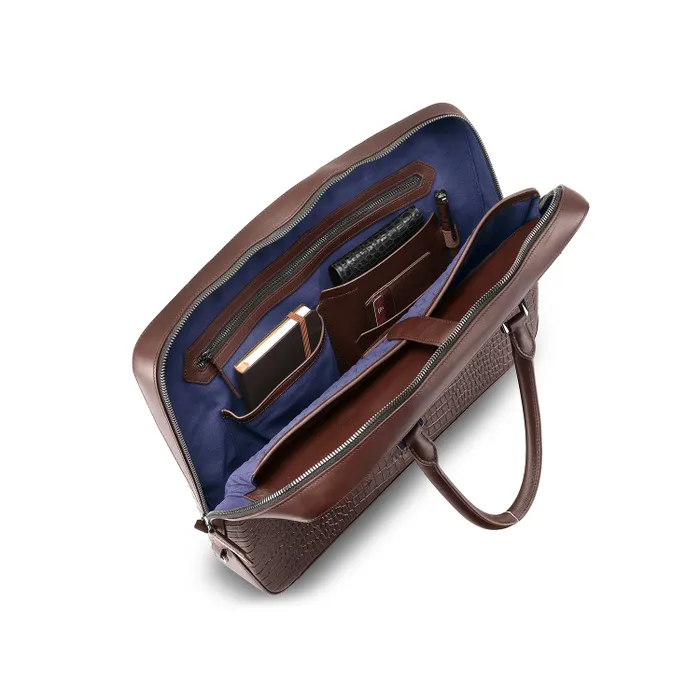 Lapis Bard Mandeville 14-inch Croc-Textured Single Compartment Laptop Bag - Dark Brown
