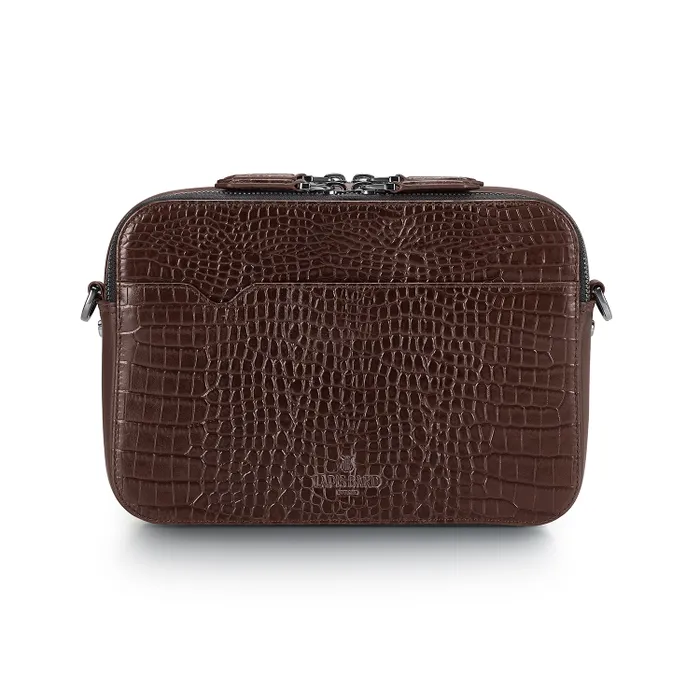 Lapis Bard Mandeville Croc-Textured Crossbody Bag - Dark Brown