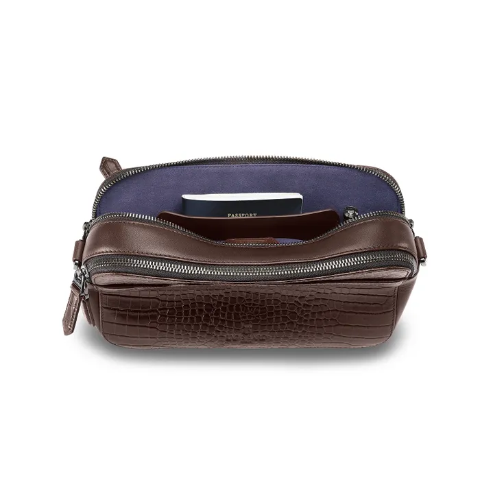 Lapis Bard Mandeville Croc-Textured Crossbody Bag - Dark Brown