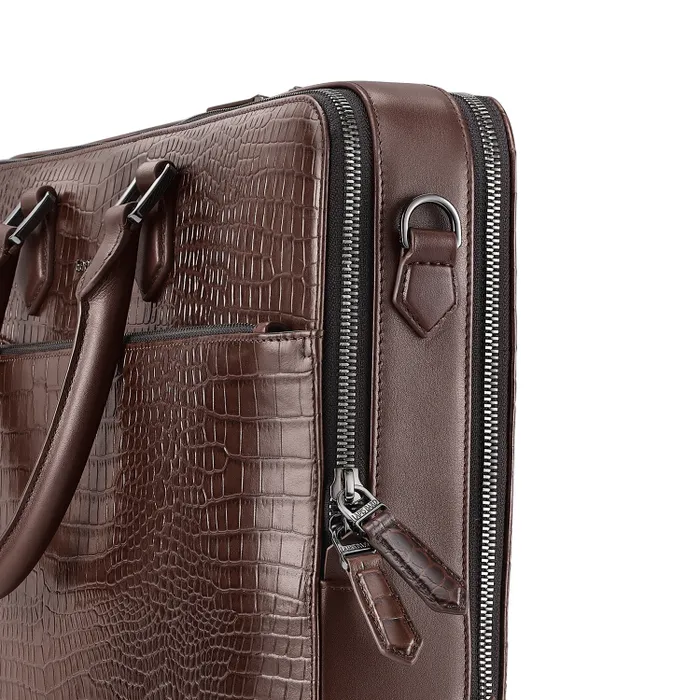 Lapis Bard Mandeville 15-inch Croc-Textured Double Compartment Laptop Bag - Dark Brown