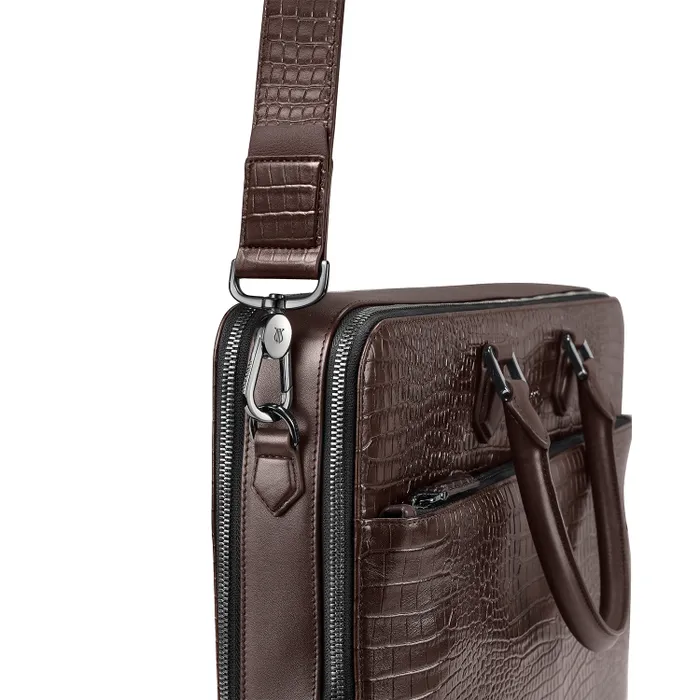 Lapis Bard Mandeville 15-inch Croc-Textured Double Compartment Laptop Bag - Dark Brown