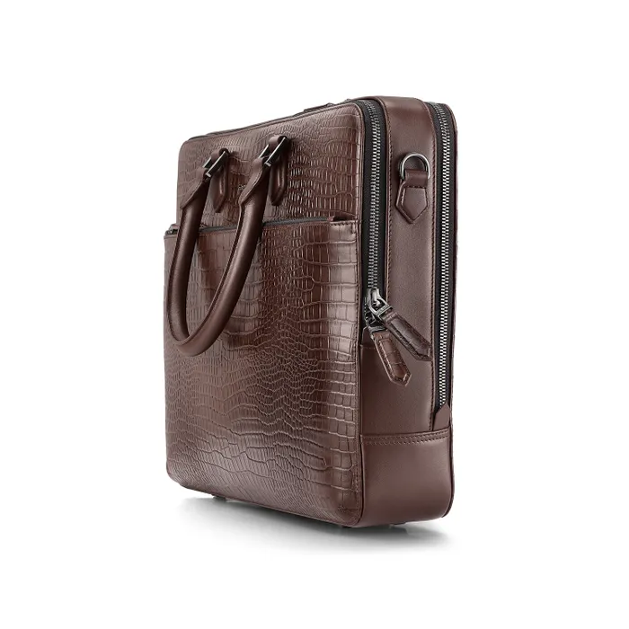 Lapis Bard Mandeville 15-inch Croc-Textured Double Compartment Laptop Bag - Dark Brown