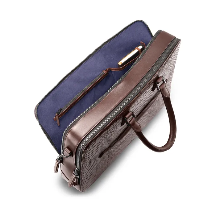 Lapis Bard Mandeville 15-inch Croc-Textured Double Compartment Laptop Bag - Dark Brown