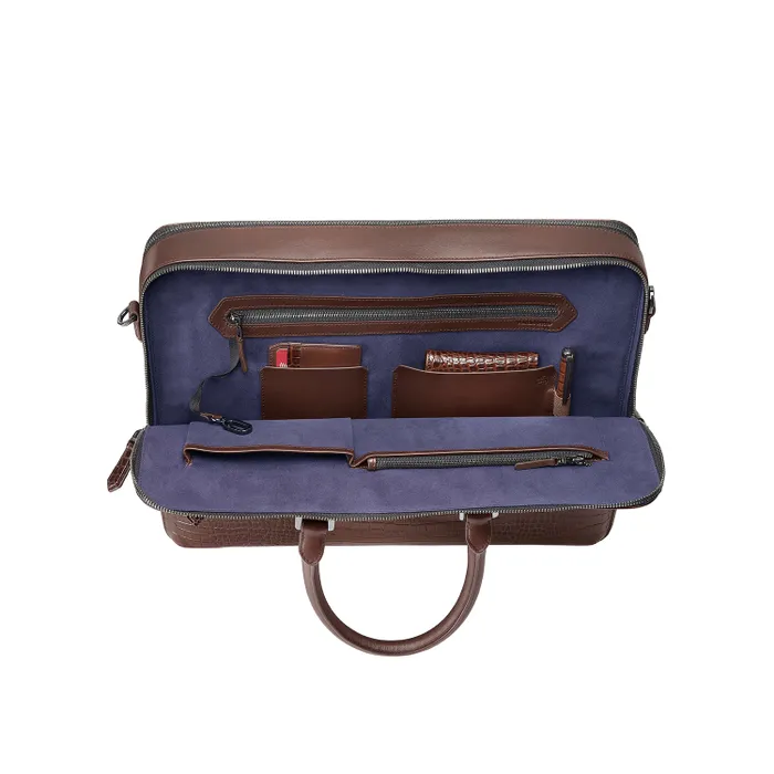 Lapis Bard Mandeville 15-inch Croc-Textured Double Compartment Laptop Bag - Dark Brown