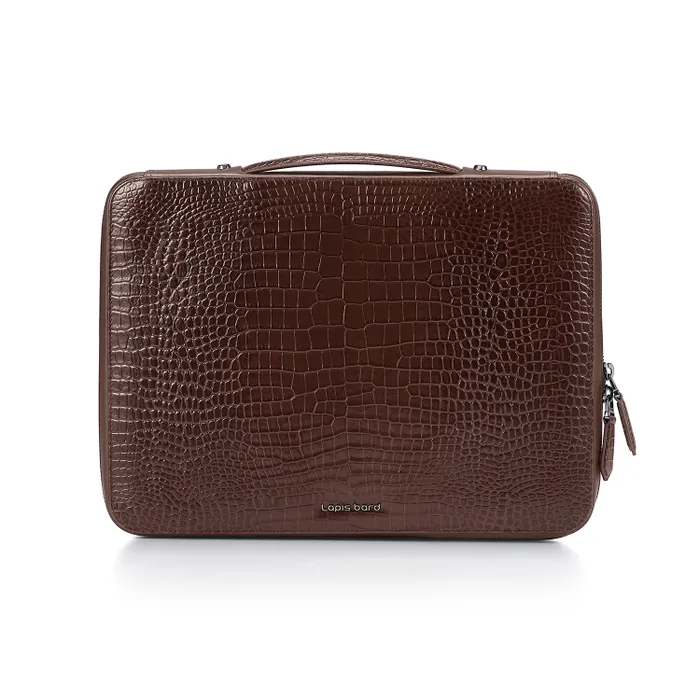 Lapis Bard Mandeville 13-Inch Croc-Textured Laptop Sleeve - Dark Brown