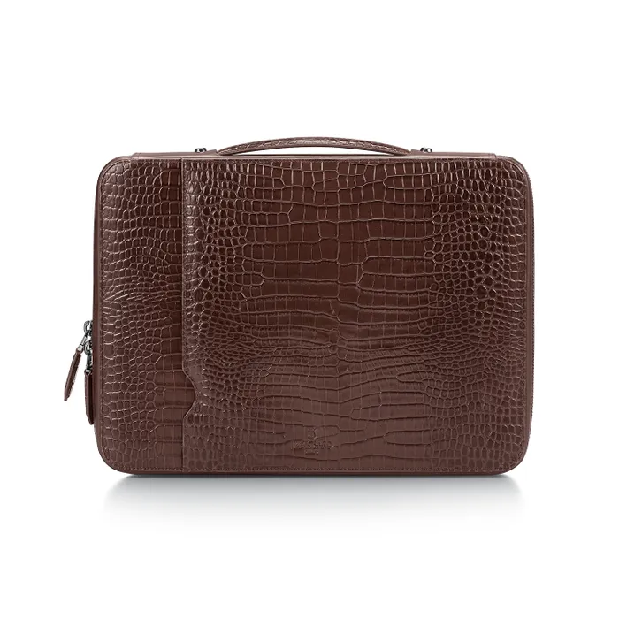 Lapis Bard Mandeville 13-Inch Croc-Textured Laptop Sleeve - Dark Brown