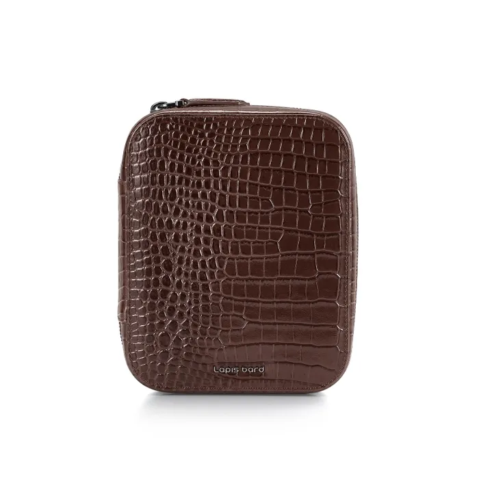 Lapis Bard Mandeville Croc-Textured Watchcase (4 Slots) - Dark Brown