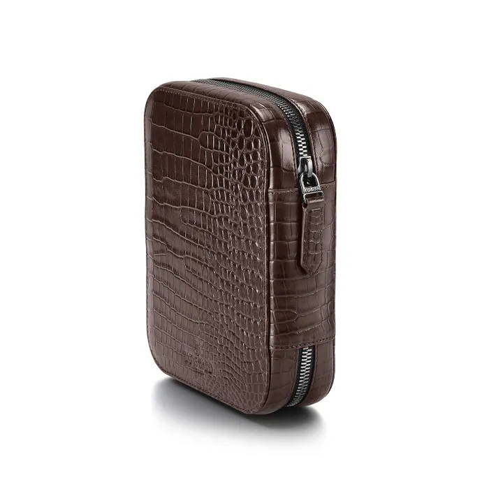 Lapis Bard Mandeville Croc-Textured Watchcase (4 Slots) - Dark Brown