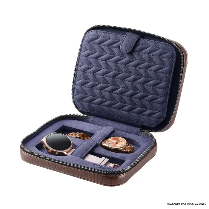 Lapis Bard Mandeville Croc-Textured Watchcase (4 Slots) - Dark Brown