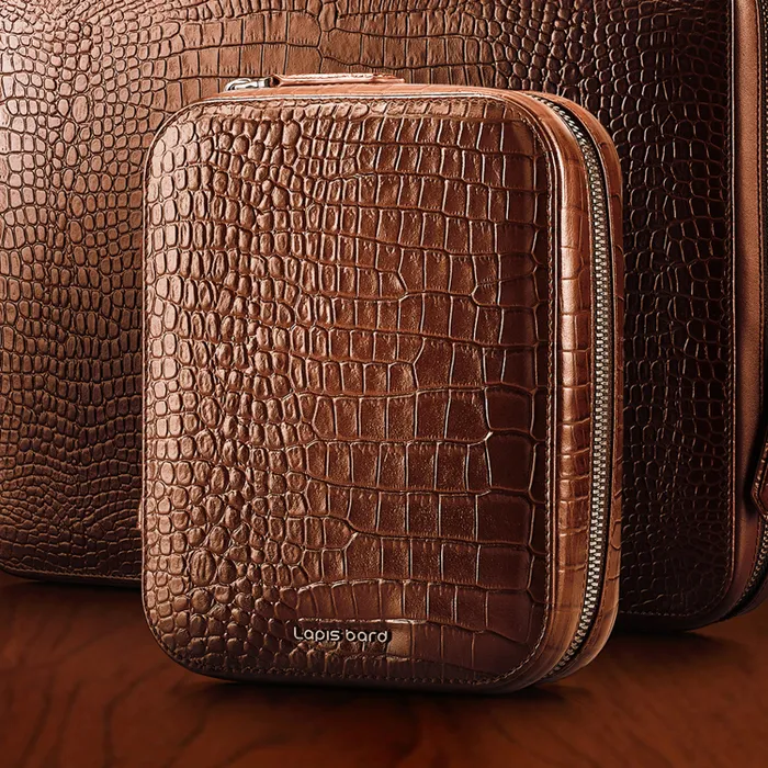 Lapis Bard Mandeville Croc-Textured Watchcase (4 Slots) - Dark Brown