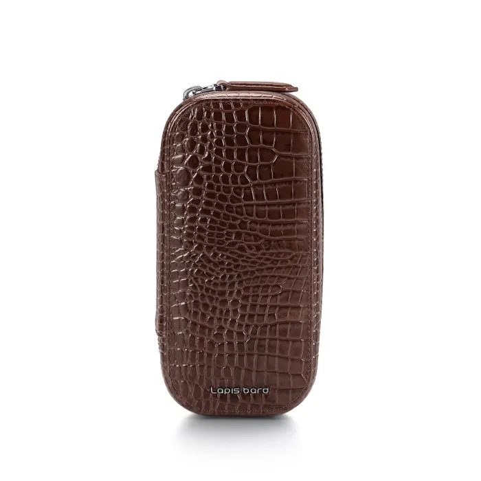 Lapis Bard Mandeville Croc-Textured Watchcase (2 Slots) - Dark Brown