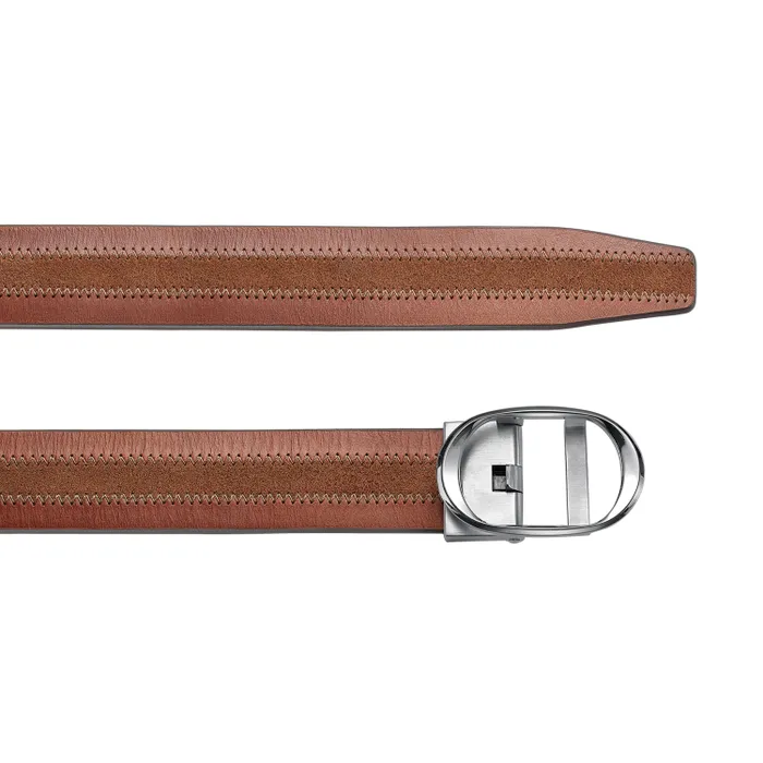 Lapis Bard Nova Belt Chrome 35 MM Buckle Dual-Toned Leather - Brown & Navy Blue