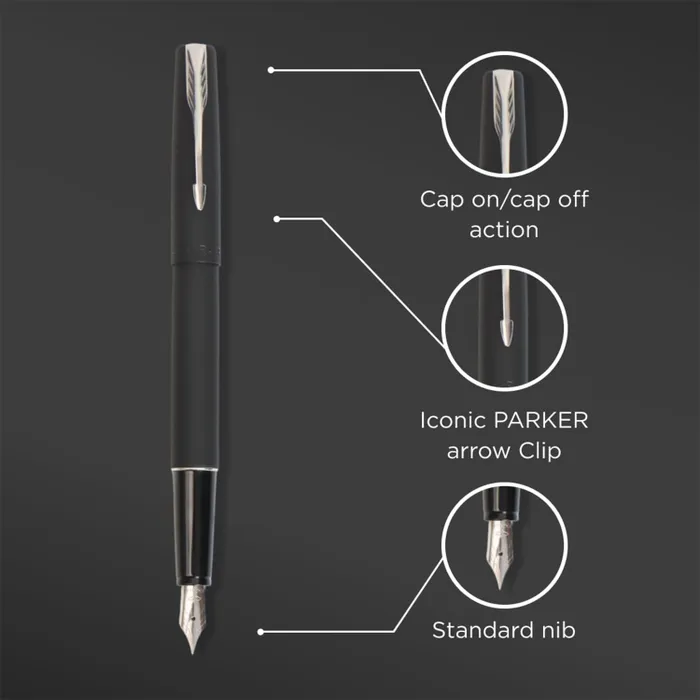 Parker Frontier Matte Black Fountain Pen With Chrome Trim-Fine