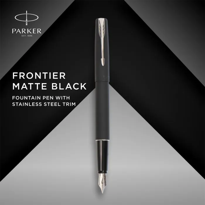 Parker Frontier Matte Black Fountain Pen With Chrome Trim-Fine