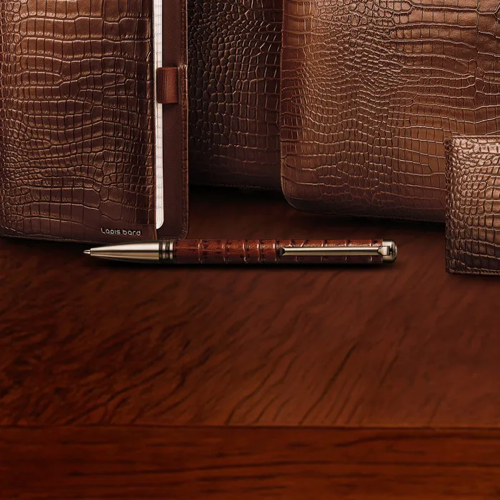 Lapis Bard Mandeville Croc-Textured Ballpoint Pen - Dark Brown