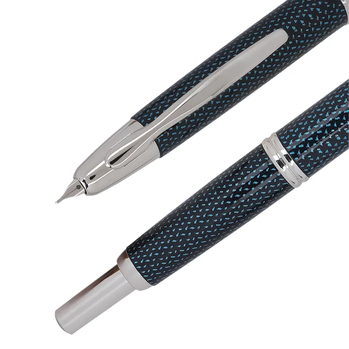 Pilot 2082 Kasuri Blue Capless Retractable Fountain Pen with Rhodium-Plated Trims