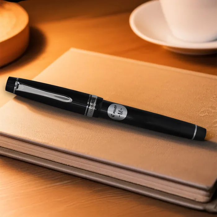 Pilot 2297 Justus 95 Black Stripe Fountain Pen with Silver Trim Fountain Pen-Medium
