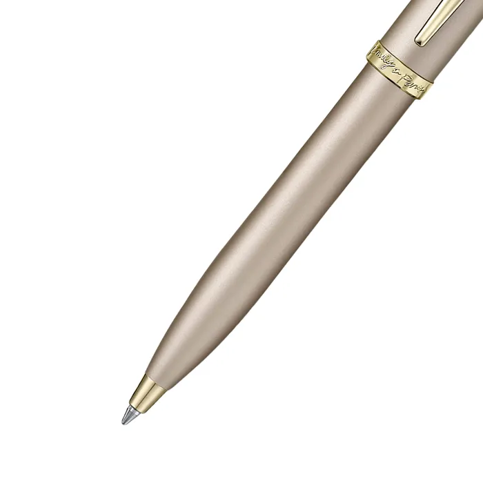 Sheaffer 100 Emily in Paris 9377 Champagne Gold Ballpoint Pen with Champagne Gold Trim and Hardbound Small Notebook Gift Set