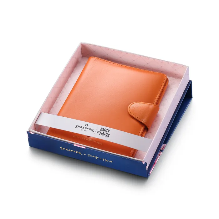 Sheaffer Emily in Paris Full-Grain Leather Passport Case with Pen Loop with Heart-Shapd Emblem - Orange