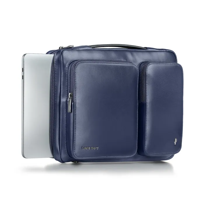 Lapis Bard Crossover Desert Bloom Cactus Leather 14-inch Laptop Bag with Shoulder Strap - Blue