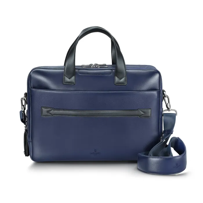 Lapis Bard Crossover Desert Bloom Cactus Leather 16-inch Briefcase Bag - Blue