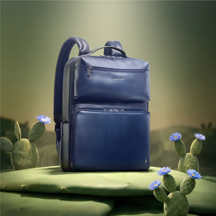 Lapis Bard Crossover Desert Bloom Cactus Leather 16-inch Backpack - Blue