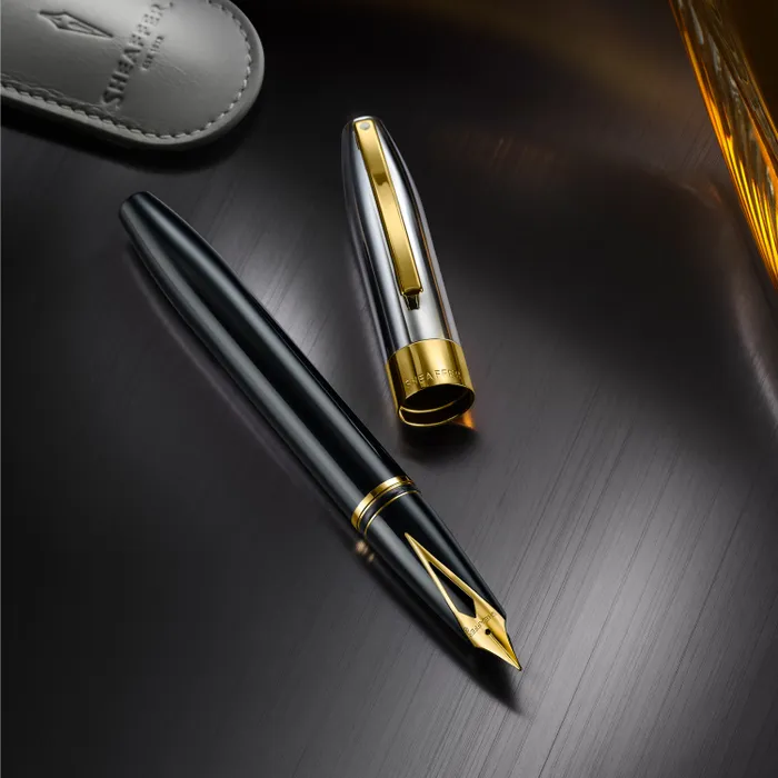 Sheaffer Legacy 9065 Glossy Black and Chrome Bi-color Fountain Pen with 14K PVD Gold-Plated, Stainless Steel Inlaid Nib and Trims (Fine)