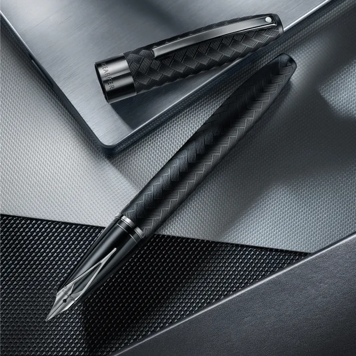 Sheaffer Legacy Chevron 9066 Matte Black Fountain Pen with PVD Gunmetal Inlaid Nib and Trims (Medium)