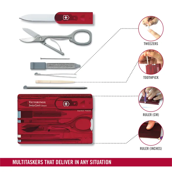 Victorinox Waiter Swiss Army Knife Card Classic-Red Translucent